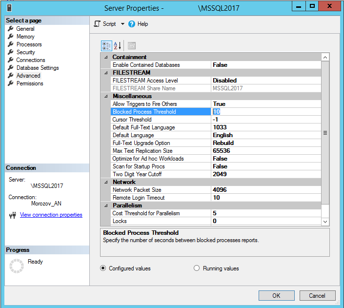 Blocked process threshold